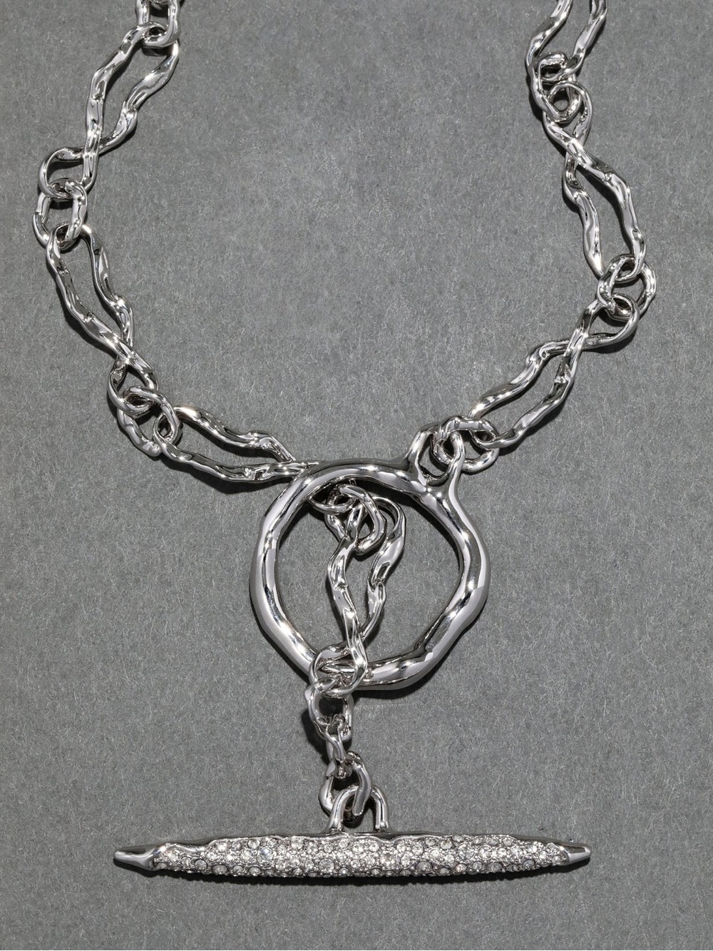 Alexis Bittar Solanales Silver Crystal Toggle Necklace